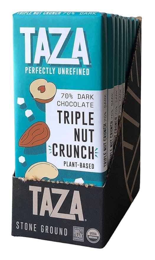 2 Taza Chocolate Organic Smooth & Crunchy Bars 70% Stone Ground, Triple Nut Crunch 2.5 Ounces (10 Count), Vegan