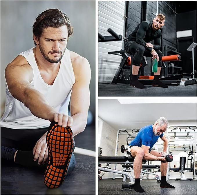 2 ELUTONG Men Non Slip Sticky Grips Socks 3 Pairs Tile Wood Floors Anti-Skid Workout Yoga Pilates Hospital Slipper Socks