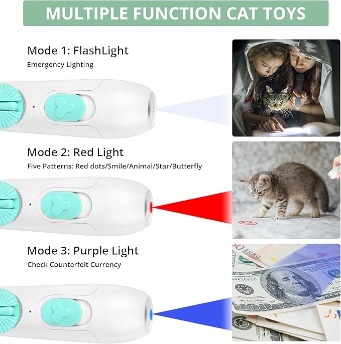 2 Cat Toy Interactive, Rechargeable Laser Pointer, Cat Wand with Feather Toy, 2-in-1 Cat Toy for Indoor Cat, Kitten Pet Laser Toy for Fun Playing, White