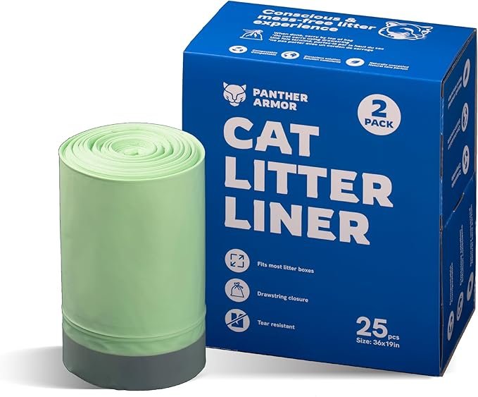 4 Panther Armor Jumbo Cat Litter Box Liners with Drawstring, 25 count, Extra Large Elastic Liners, Unscented Cat Litter Liners to Keep Your Home Clean, Kitty Litter Bags, Cat Waste Bags, Pet Supplies