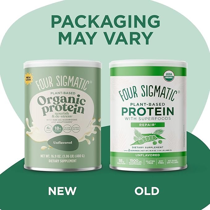 1 Four Sigmatic Organic Plant-Based Protein Powder Unflavored Protein with Lion’s Mane, Chaga, Cordyceps and More | Clean Vegan Protein Elevated for Brain Function and Immune Support | 16.9 oz