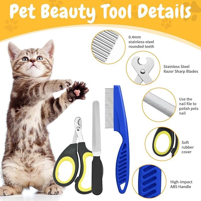 2 Cat Brush with Release Button - Cat Brush for Shedding Cat Brushes for Indoor Cats Self Cleaning Cat Brush for Long Haired Cats Pet Hair Brush Dog Cat Grooming Brush with Cat Comb Nail Clippers File