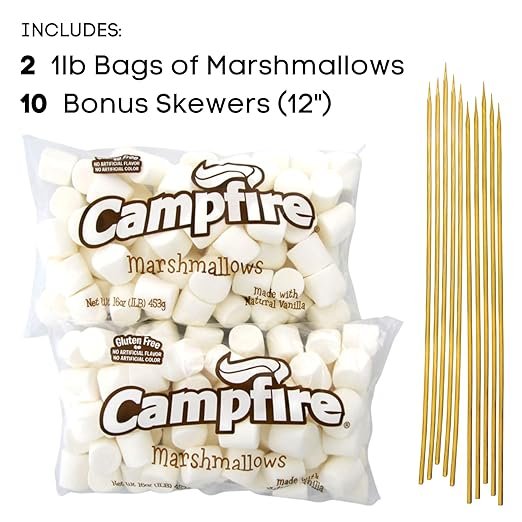 1 Large Vanilla Marshmallows with Roasting Sticks - Natural Flavors - Versatile for Campfires, S'Mores, Rice Crisp Bars, Cake Decor, Hot Chocolate