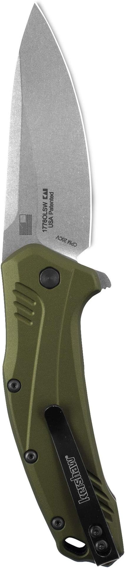 1 Olive Stonewash Folding EDC Pocketknife, Drop Point Blade, Assisted Flipper Opening