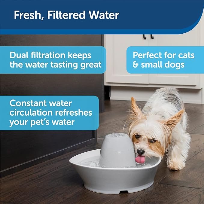 2 PetSafe Creekside Ceramic Pet Fountain – for Cats and Small Dogs – 60 Oz Water Capacity – Whisper-Quiet Water Flow – Great for Shy or Timid Pets – Fresh, Filtered Water,White