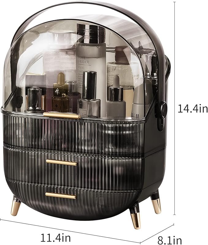3 CANITORON Makeup Organizer, 3 Layers Large Capacity Cosmetic Storage, Cosmetic Display Case with 2 Storage Drawers, Cosmetic Organizer for Bathroom Counter, Vanity Countertop, Bedroom, Desk-T1 Gray