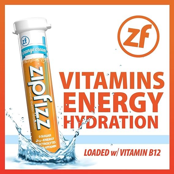 4 Zipfizz Energy Drink Mix, Electrolyte Hydration Powder with B12 and Multi Vitamin, Orange Cream (20 Pack)