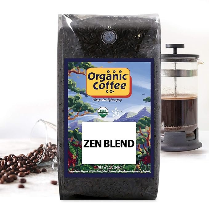 2 The Organic Coffee Co. Whole Bean Coffee - Zen Blend (2lb Bag), Medium Roast, USDA Organic