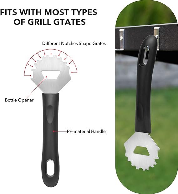 2 GrateGear BBQ Cleaning Tool - 2pcs Stainless Steel Grill Cleaner Set, Grill Scraper with Bottle-Opener, Portable BBQ Accessories for Spotless Grill Grates