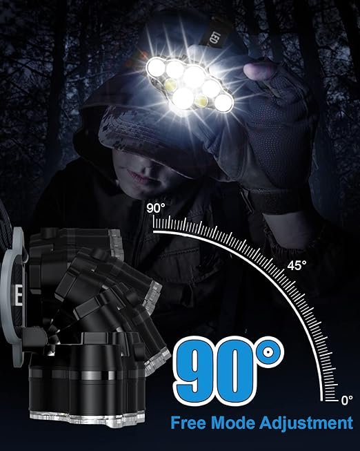 3 MAFSEUT Rechargeable Headlamp, 8 LED 18000 High Lumen Bright Headlamp with Red Light, IPX4 Waterproof USB Headlight, Head Lamp, 8 Modes for Outdoor Running Hunting Hiking Camping Gear (Black)