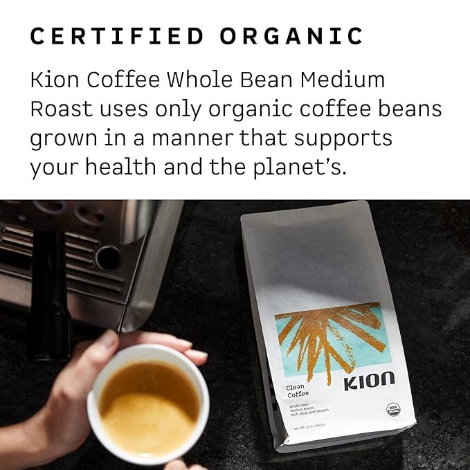 2 Kion Organic Whole Bean Coffee, Tested for Toxins, Ethically Sourced, Rich, Bold, and Smooth, Medium Roast 12 Oz (3 Pack)