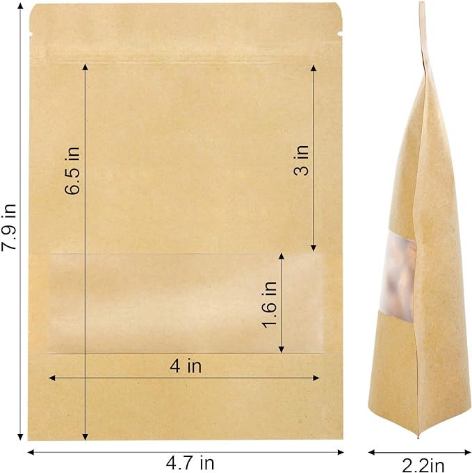 1 50-Pack Kraft Storage Bags - Tear Notch and Matte Window - Size 4.7 X 7.9