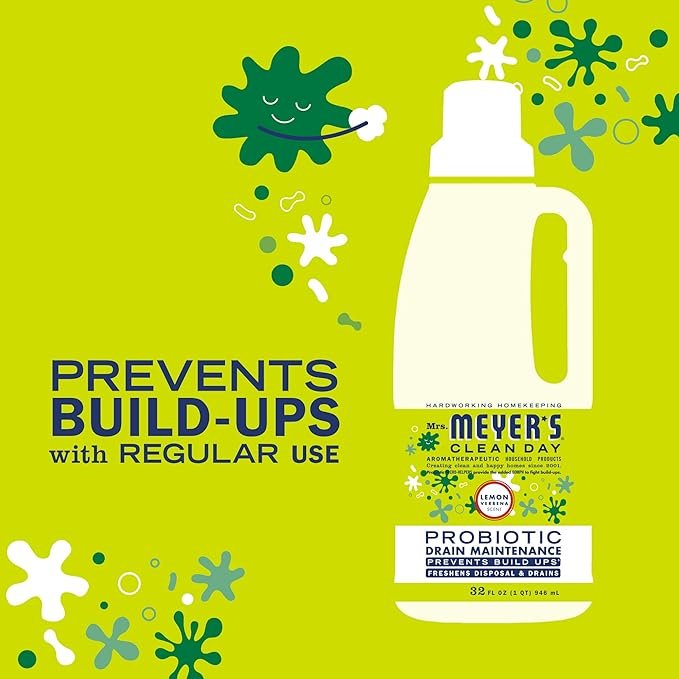 3 MRS. MEYER'S CLEAN DAY Probiotic Drain Maintenance Liquid, Lemon Verbena, Freshens Disposals and Drains, 32 Fl Oz