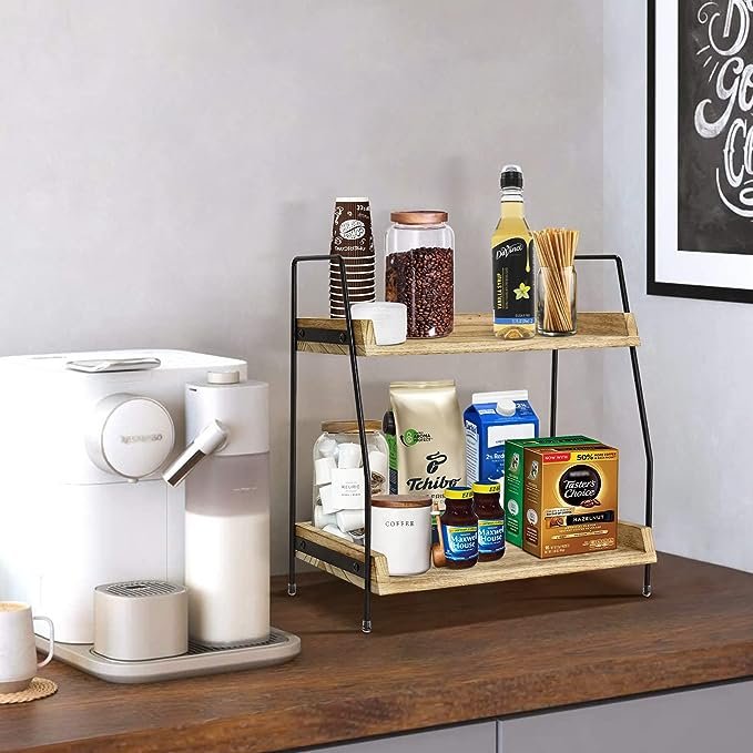 3 Brown Coffee Bar Organizer and Kitchen Counter Shelf