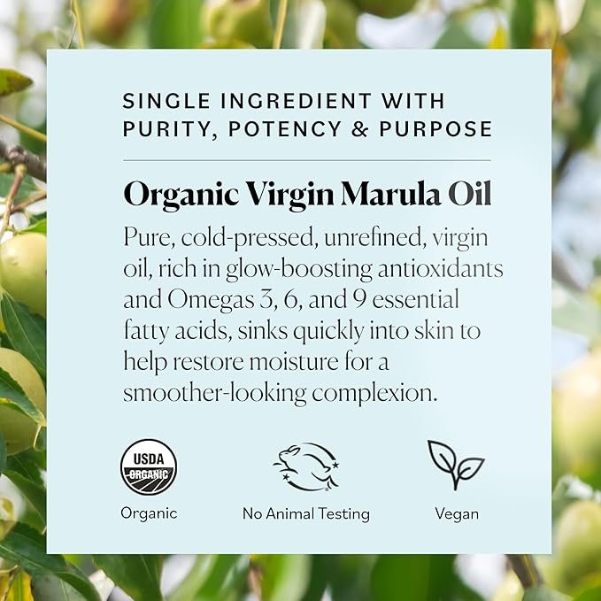 3 Sky Organics Organic Marula Oil for Face 100% Pure & Cold-Pressed USDA Certified Organic to Replenish, Balance & Boost Glow, 1 fl. Oz