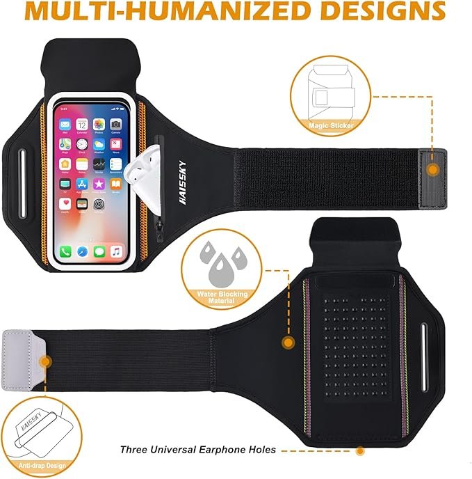 1 Phone Armband for Running 3D Design Cell Phone Armband with Zipper Pocket for Earbuds Car Keys, Water Resistant Sport Arm Band for iPhone 14 13 12 11 Pro Galaxy S20 S30 Fit Up to 6.9'' with Phone Case