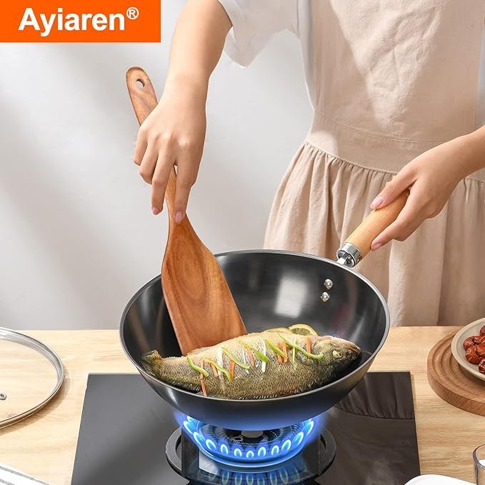 2 Best Wooden Spatula for Cooking Non Stick Kitchen Utensils Teak Wood Spatula Set of 4 Flat Slotted Turner Spatula for Baking Mixing Scraping Fish Spatula Wood Cooking Utensil Set Egg Flipper Spatula