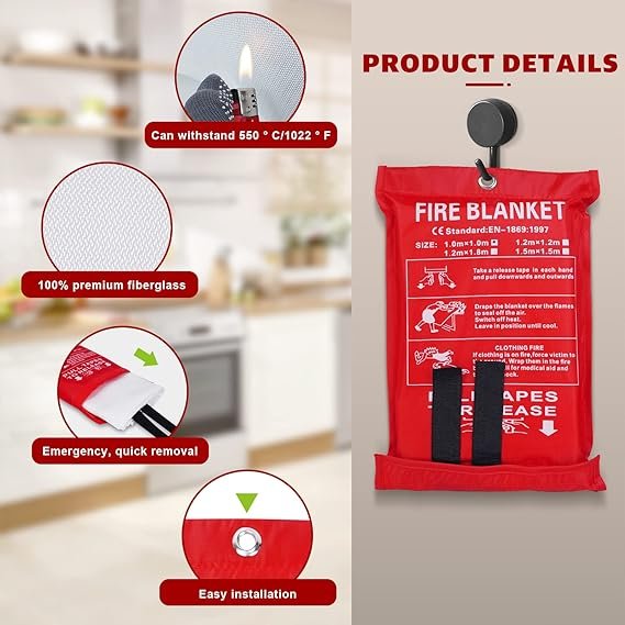 3 plencell Fire Blankets,Emergency Fire Estinguisher,fire Extinguisher for Home,for Suppression Flame Retardent Safety Blanket for Home, Schooll, Fireplace, Grill, Car, Office, Warehouse