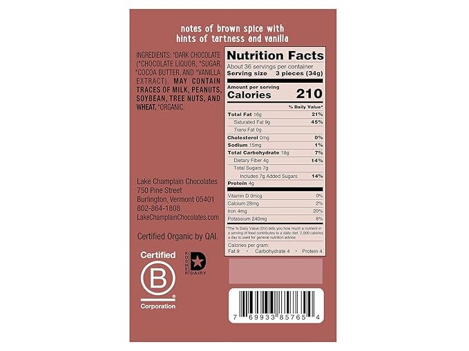 1 Lake Champlain 80% Cocoa Organic Dark Chocolate Squares, 100 Pieces, 2.5 Pounds