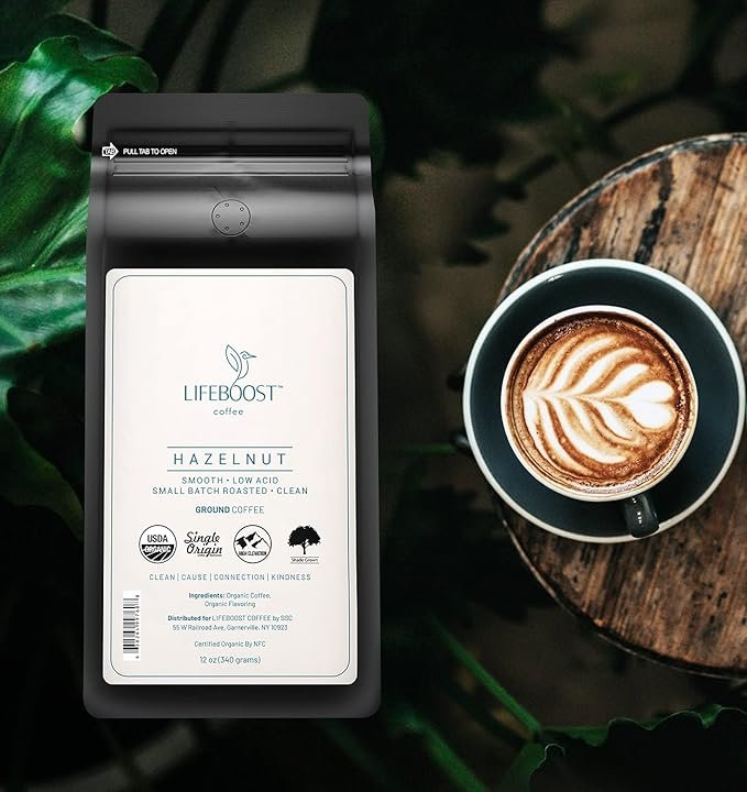 1 Lifeboost Coffee Hazelnut Ground Coffee - Low Acid Single Origin USDA Organic Coffee - Non-GMO Ground Coffee Beans Third Party Tested For Mycotoxins & Pesticides - 12 Ounces