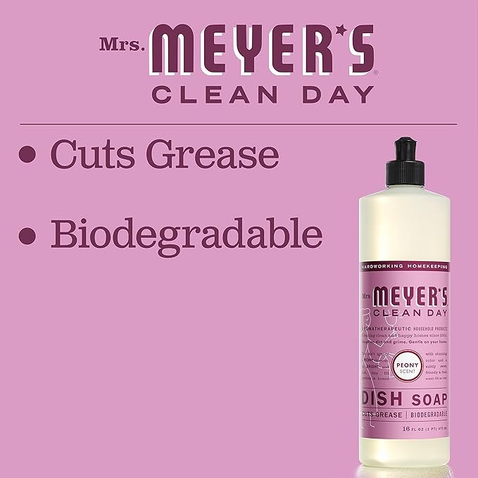 2 MRS. MEYER'S CLEAN DAY Liquid Dish Soap, Biodegradable Formula, Peony, 16 Fl. Oz - Pack of 3