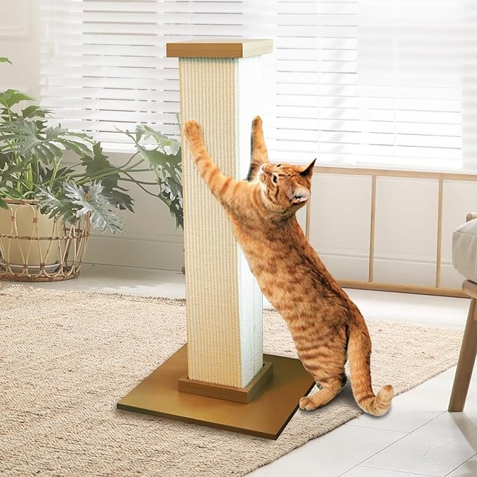 2 SmartCat Ultimate Scratching Post – Beige, Large 32 Inch Tower - Sisal Fiber, Simple Design - For All Cats