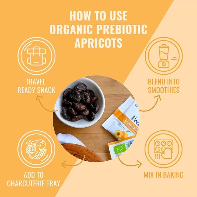 4 Sunny Fruit Organic Prebiotic Apricots - 1 Bag (5 Individual Portion Packs) | Convenient Snack Packs with Prebiotic Fiber | ORGANIC, NON-GMO, VEGAN, KOSHER, HALAL, NO PRESERVATIVES, NO SUGAR ADDED