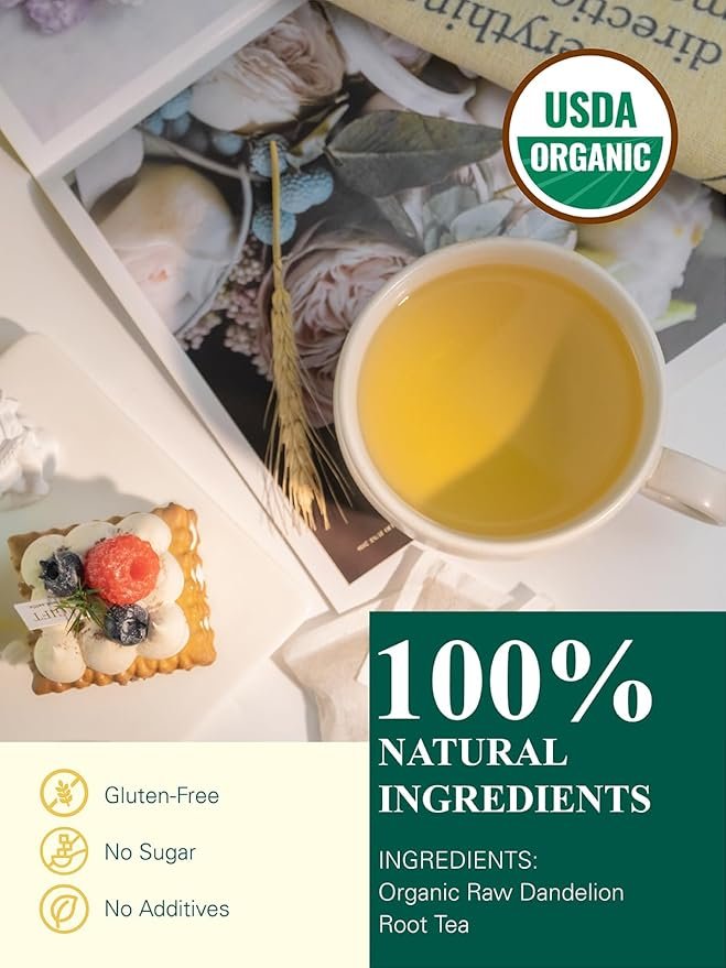 1 GLDNT Organic Dandelion Root Tea Bags, Premium Organic Raw Dandelion Root Tea, Smooth Taste, Caffeine Free, 100 Count