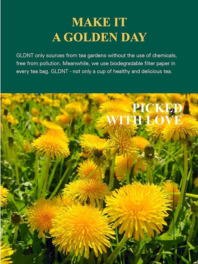 3 GLDNT Organic Dandelion Root Tea Bags, Premium Organic Raw Dandelion Root Tea, Smooth Taste, Caffeine Free, 100 Count