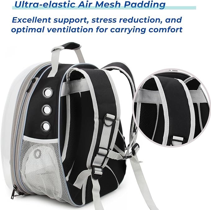 3 Lollimeow Bubble Expandable Cat Backpack Pet Travel Carrier for Cats and Dogs(Black-Front Expandable)