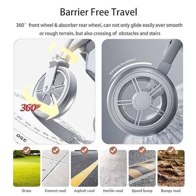 3 【Aviation Aluminum Frame Stroller】 Folding Dog Stroller, Lightweight Pet Stroller, 4 Wheels Dog/Cat Puppy Portable Cage Carrier with Storage Basket, 360° Front Wheel Spring Damping with Braket