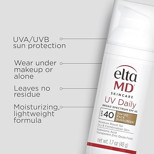 1 EltaMD UV Daily Tinted Sunscreen with Zinc Oxide, SPF 40 Face Sunscreen Moisturizer, Helps Hydrate Skin and Decrease Wrinkles, Lightweight Face Sunscreen, Absorbs Into Skin Quickly, 1.7 oz Pump