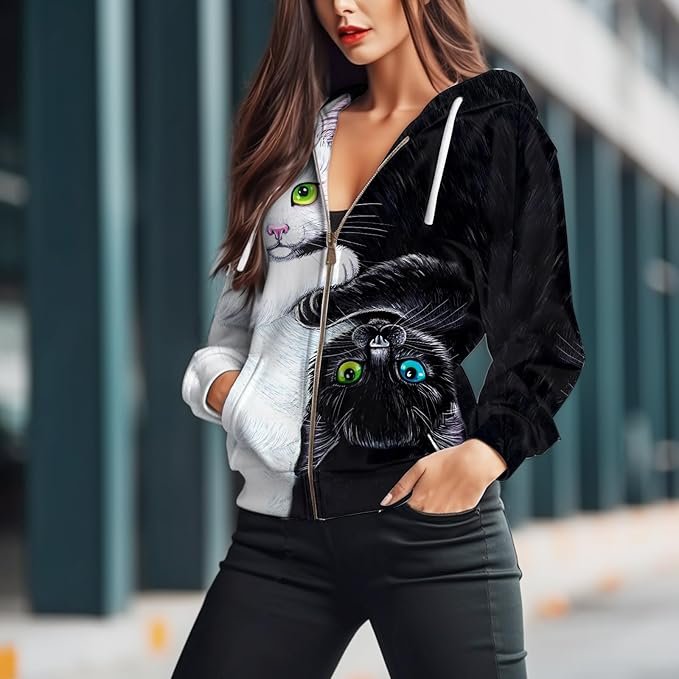 3 ADDARTS Womens Zip Front Plaid Sweatshirts Print Hoodie Fall Jackets Long Sleeve Casual Drawstring Clothes