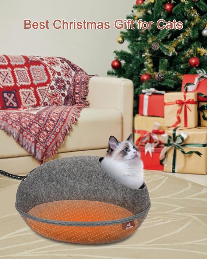 3 clawsable Heated Cat Bed for Large Cats, 19" Detachable Cave Heated Pet Bed with Time & Temp Adjustable Pet Heating Pad for Indoor Cat, Electric Cat Bed Heater Warmer for Cat (Deep Gray)