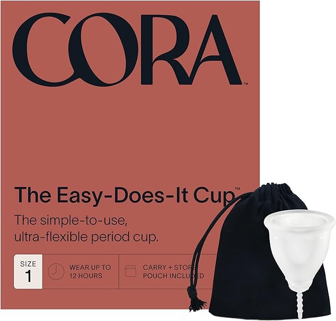 2 Cora Organic Feminine Care | 36 Super Absorbency Pads and a Menstrual Period Cup | Medical Grade Silicone | Eco-Conscious | Bundle Pack