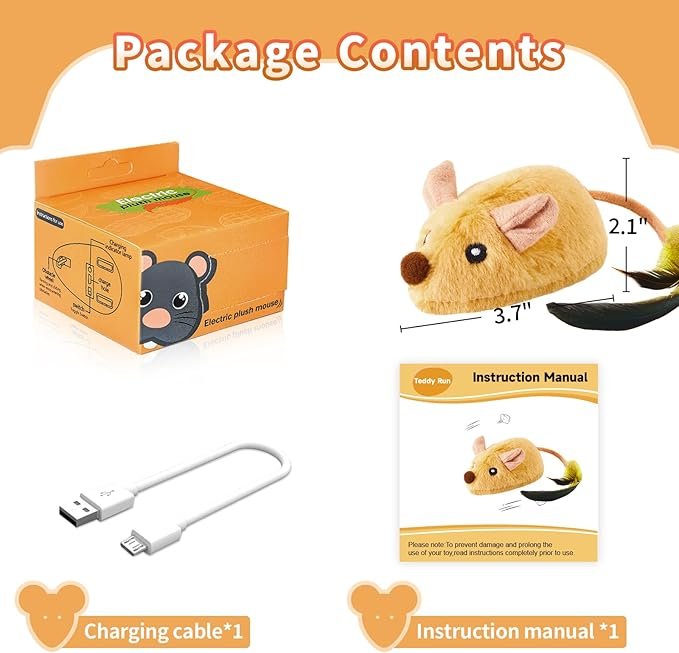 5 Interactive Cat Toy Mouse with LED Lights, Moving Automatic Chirping Mouse Toy Squeaky with Feather Tail, for All Breeds Cat Indoor/Outdoor Boredom Exercise, USB Rechargeable (Yellow)