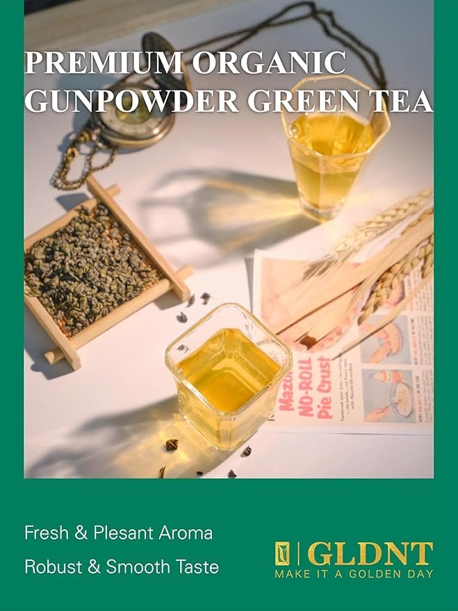4 GLDNT Organic Gunpowder Green Tea, Premium Organic Loose Leaf Green Tea, Robust & Smooth Taste, 16oz