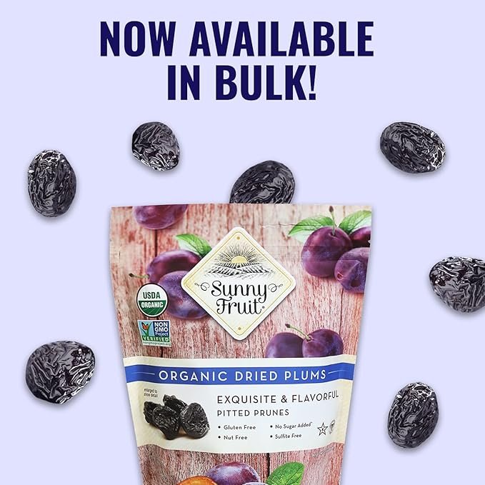 5 Sunny Fruit Soft Organic Prunes, 2.5 Pound Bulk Bag | Healthy, Sweet Dried Plums | ORGANIC, NON-GMO, VEGAN, HALAL, KOSHER, NO PRESERVATIVES, NO SUGAR ADDED