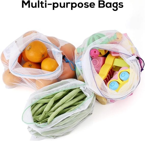 3 12 Pack of Durable Mesh Bags for Reusable Produce, Transparent and Safe for Food, Easy-to-Scan Barcodes, Ideal for Fruits, Vegetables, Toys, Groceries, and Storage