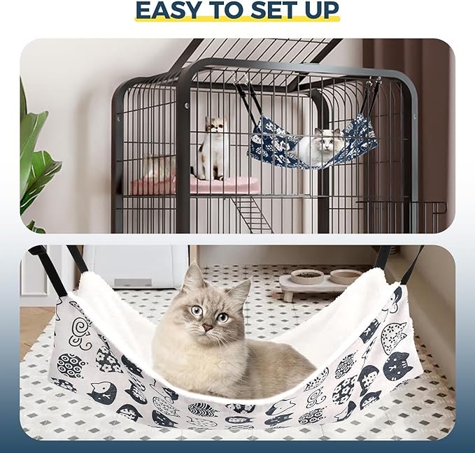 5 Cat Hammock for Cage Hanging Reversible 2Pack,Pet Hammock Bed Adjustable,Soft Sleeping Hammock for Cats,Ferret,Puppy,Rabbits,Small Animals (CAT, M)