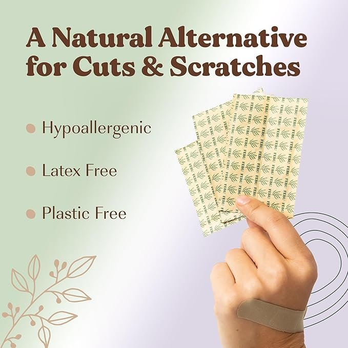4 FEBU Eco-Friendly Organic Bamboo Fabric Bandages | PFAS Free Bandages for Scrapes & Cuts | Flexible Fabric Bandages | Latex Free Bandages | Compostable | 200 Count Bulk Variety Pack
