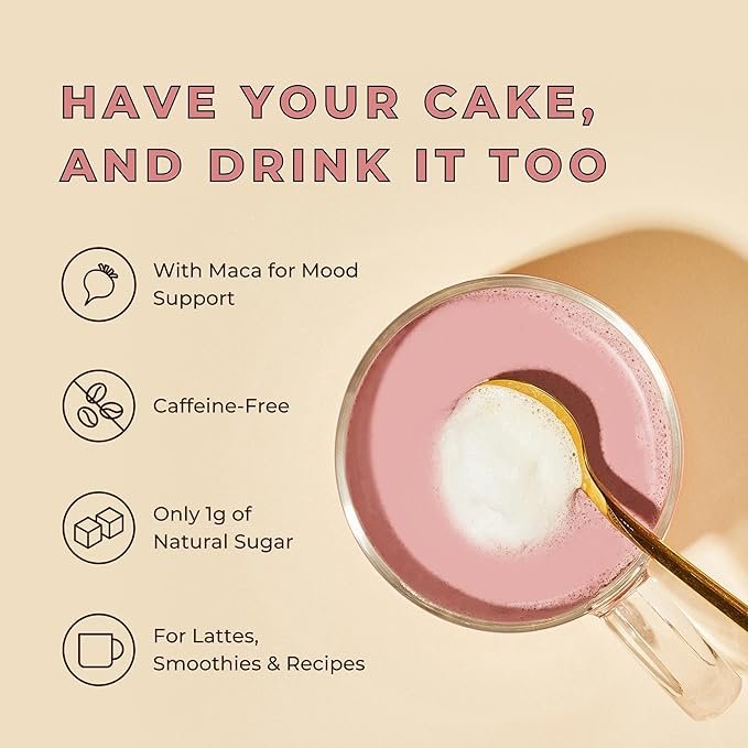2 Blume Birthday Cake Latte Powder |Vegan & Gluten Free with Maca, Beetroot, Cinnamon & Coconut Milk | Add to Iced Coffee, Smoothies, or Baked Goods - 21 Servings (100 g)