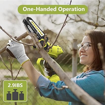 3 SEYVUM Mini Chainsaw Cordless, 6 Inch Portable Electric Cordless Chainsaw Tool-Free Installation[User Friendly], for Tree Trimming Branch Pruning Wood Cutting(2Pcs 2.0Ah Batteries& 2 Steel Chains)