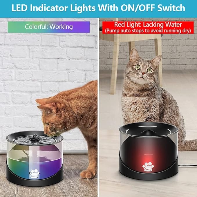 1 Kastty Super Quiet Water Fountain for Cats Inside, Pet Water Fountain for Kitty, Cat Waterer, Dog Bowl Dispenser 2.2L/74oz,with Super Long Life Span Pump, Black+Colorful LED Light