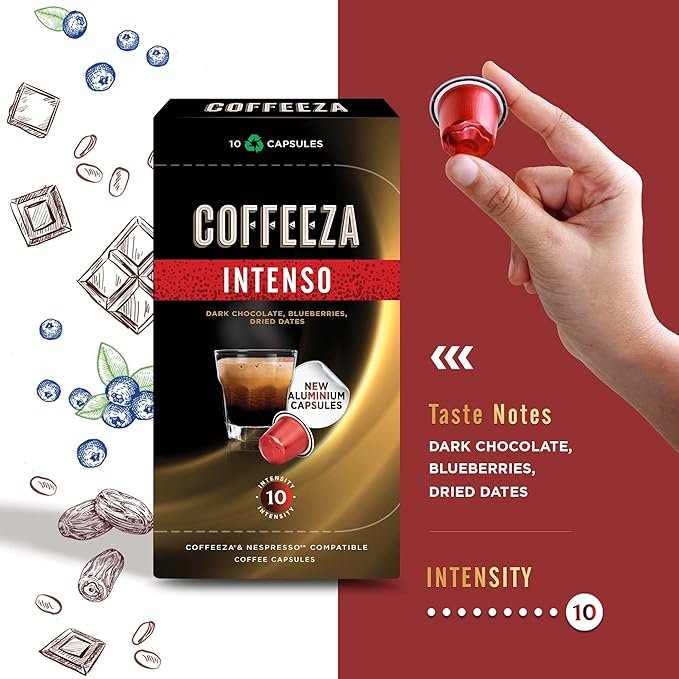 1 Coffeeza Intense Aluminum Coffee Capsules, Designed for Nespresso Original Machines | Package of 4 (40 Pods) | Intensity Level – 10