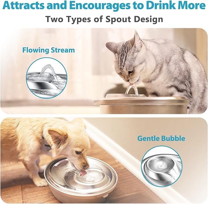 1 ORSDA Cat Water Fountain Stainless Steel, 2L Pet Fountain for Cats Inside, Dog Water Dispenser, Automatic Cat Drinking Fountains with 6 Replacement Filters & 1 Silicone Mat for Cats, Small Dogs
