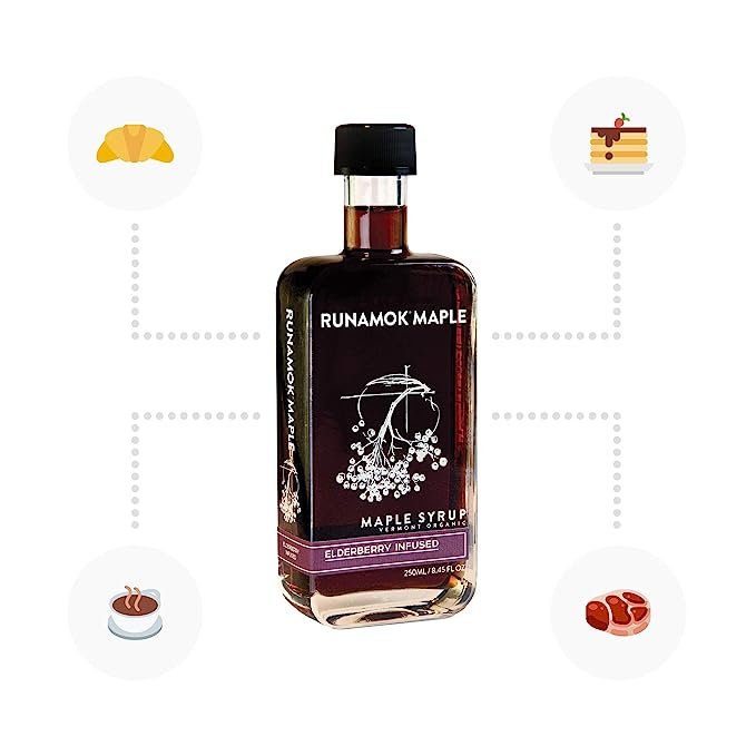 1 Runamok Maple Elderberry Infused Syrup - Natural Vermont Maple Syrup | Gluten Free & Sweet | Perfect for Drinks, Cheeses & Dressings | 8.45 Fl Oz (250mL)