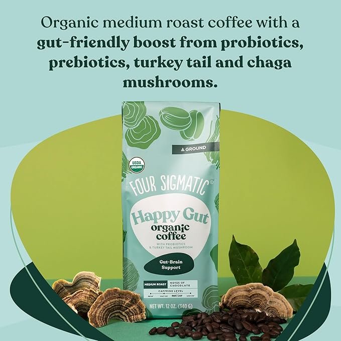 7 12oz Bag of Four Sigmatic's Organic Ground Coffee: Medium Roast with Chaga and Turkey Tail Mushrooms