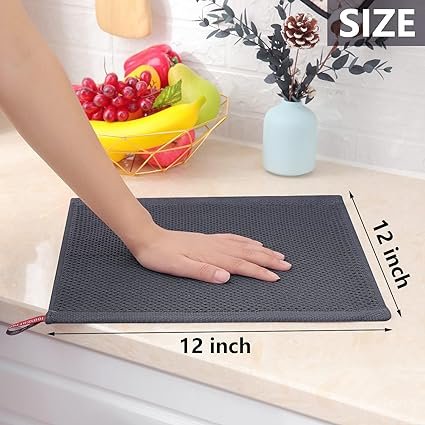 3 Homaxy 100% Cotton Waffle Weave Kitchen Towels, Super Soft Highly Absorbent Fast Drying Dish Cloths, 12x12 Inches, 6-Pack, Charcoal Gray