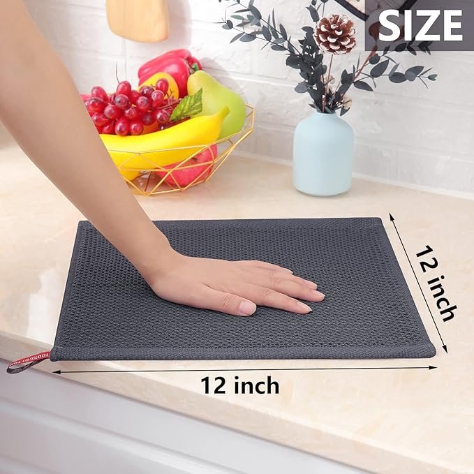 7 Homaxy 100% Cotton Waffle Weave Kitchen Towels, Super Soft Highly Absorbent Fast Drying Dish Cloths, 12x12 Inches, 6-Pack, Charcoal Gray